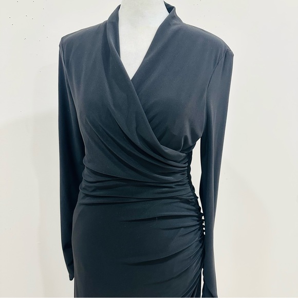 Lauren Ralph Lauren Black Matte Jersey Long Sleeve Faux Wrap Dress - Size 6 - Picture 5 of 12